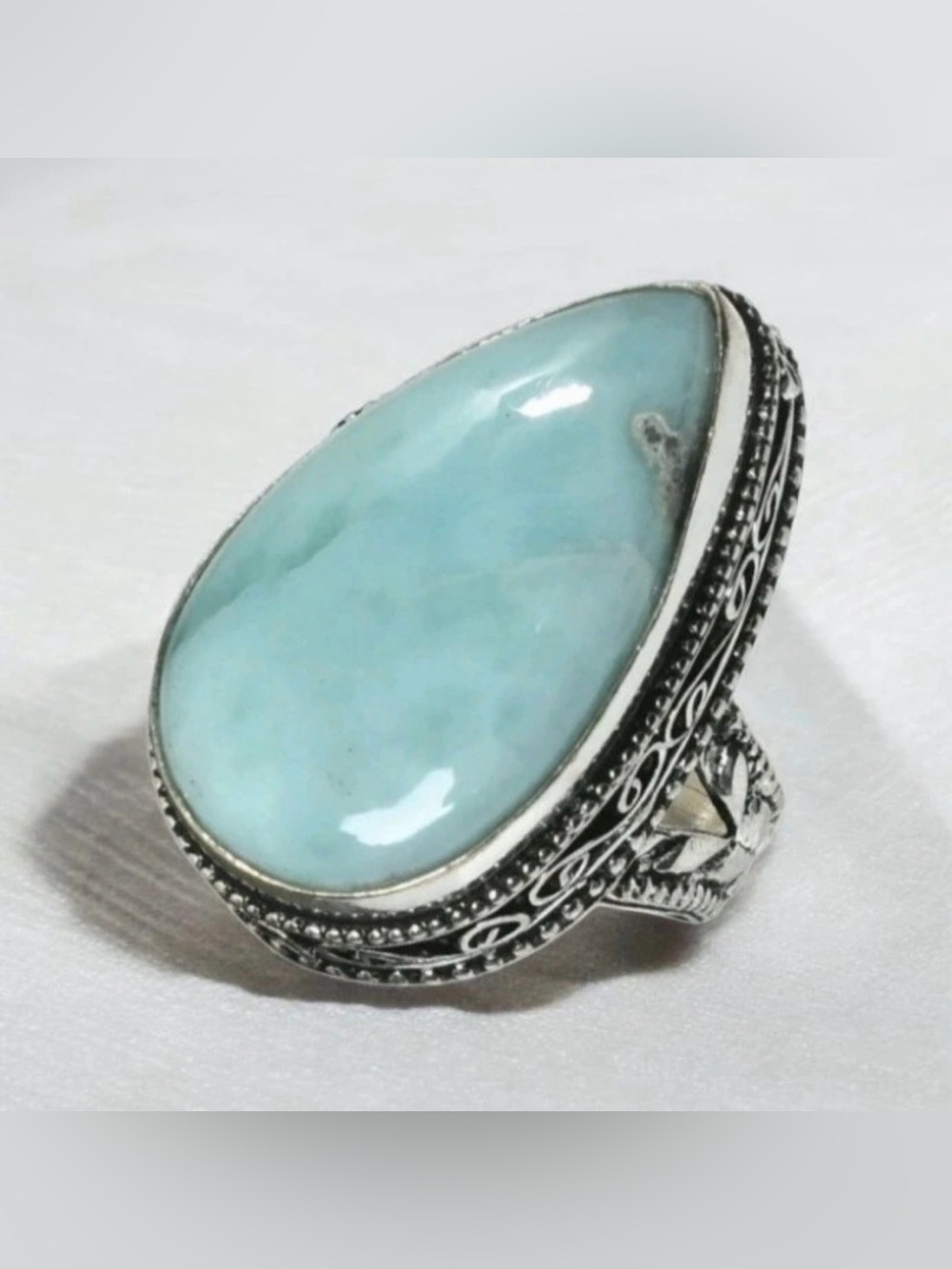 Chunky Larimar Sterling Silver Statement Ring